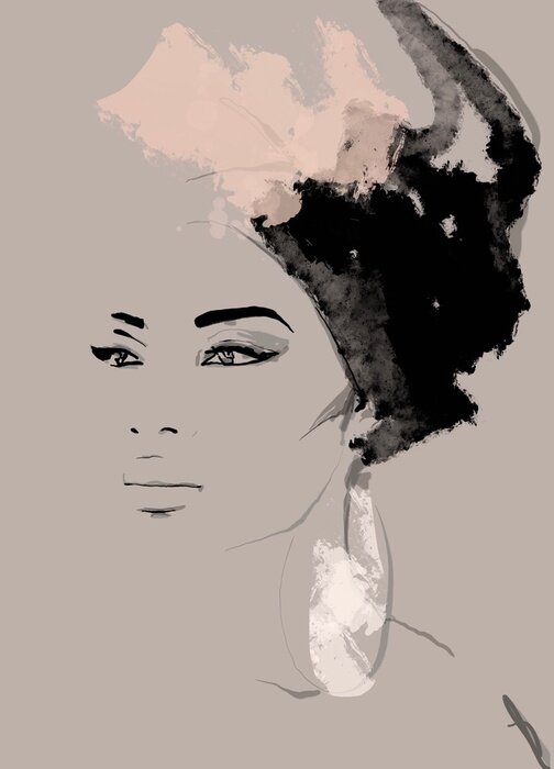 Poster  African American illustration for fashion banner. Trendy woman model background. Afro hair style girl