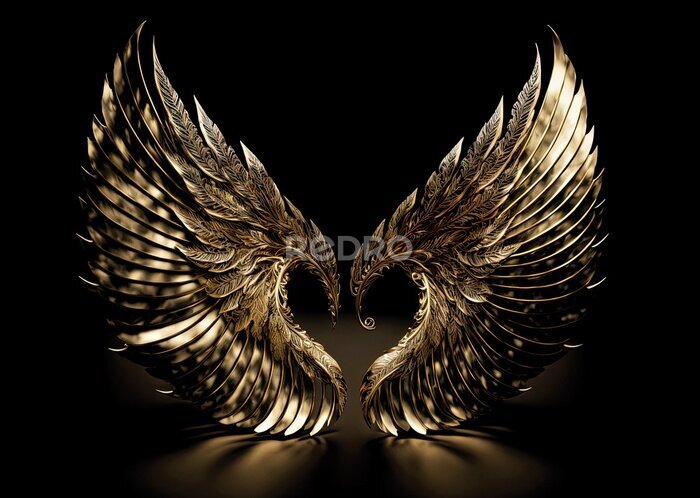 Poster  Ailes dorées abstraites sur fond noir