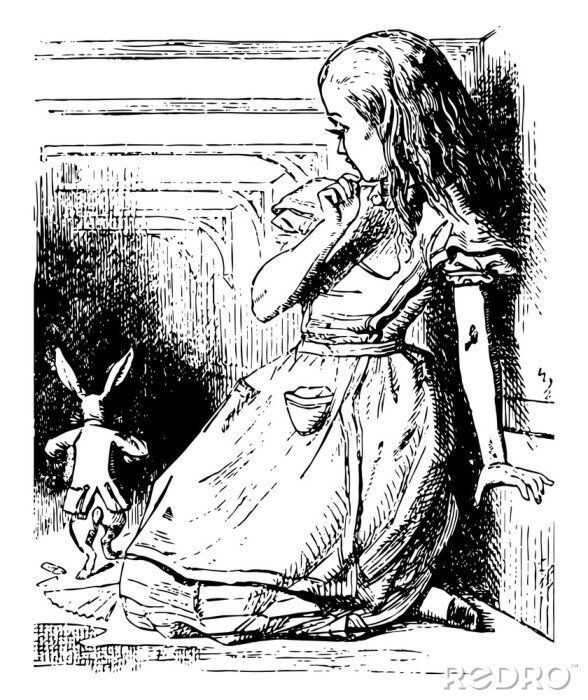 Poster  Alice au pays des merveilles illustration noir et blanc
