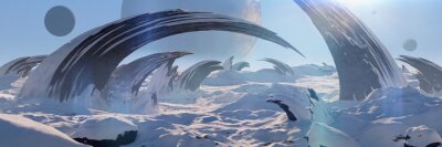 Poster  alien planet landscape, beautiful frozen surface on another world 