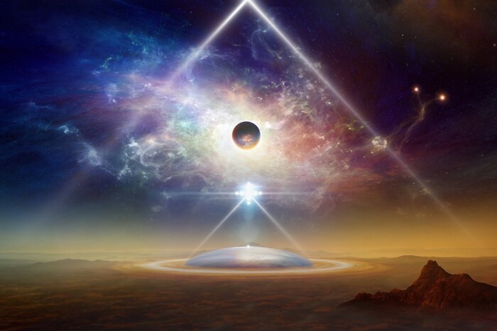 Poster  Aliens vaisseau spatial au-dessus de la colonie sur la planète Terre