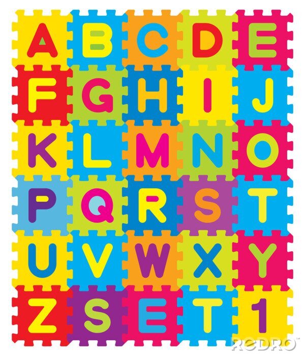 Poster  Alphabet coloré sur des pièces de puzzle connectées