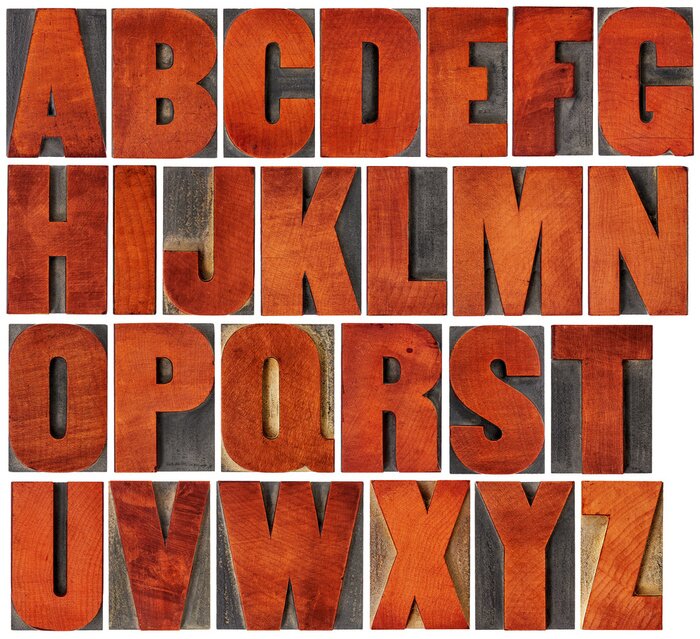 Poster  Alphabet, ensemble, letterpress, bois, type