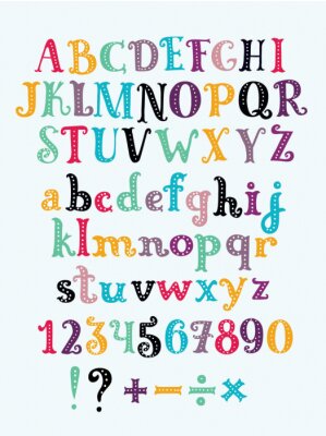 Alphabet et chiffres avec des points décoratifs