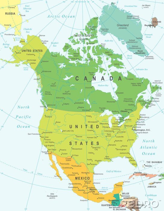 Poster  Amérique du Nord carte - très détaillées illustration vectorielle.