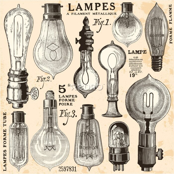 Poster  Ampoules d'illustration vintage