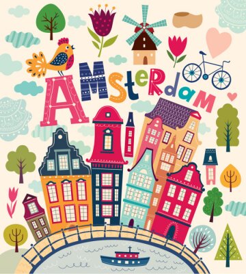 Poster  Amsterdam en symboles
