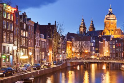 Poster  Amsterdam et soirée sur le canal