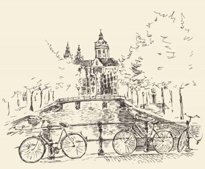 Poster  Amsterdam le croquis du pont des vélos