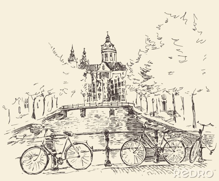 Poster  Amsterdam le croquis du pont des vélos