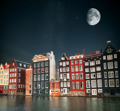Poster  Amsterdam Pays-Bas de nuit