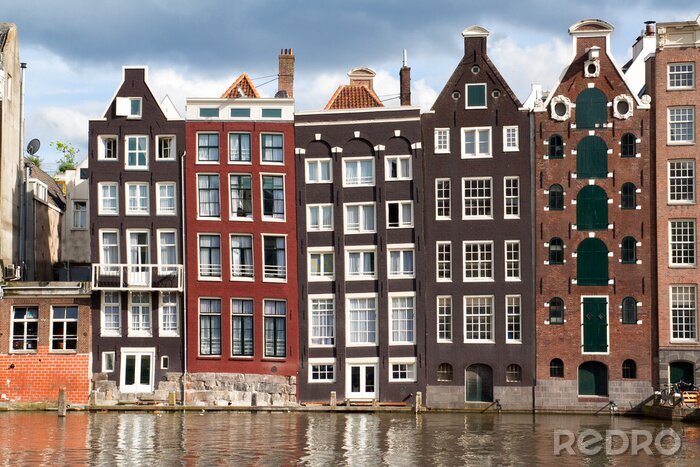 Poster  Amsterdam Pays-Bas maisons au bord du canal