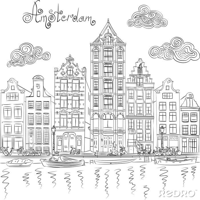 Poster  Amsterdam sur l'illustration du croquis