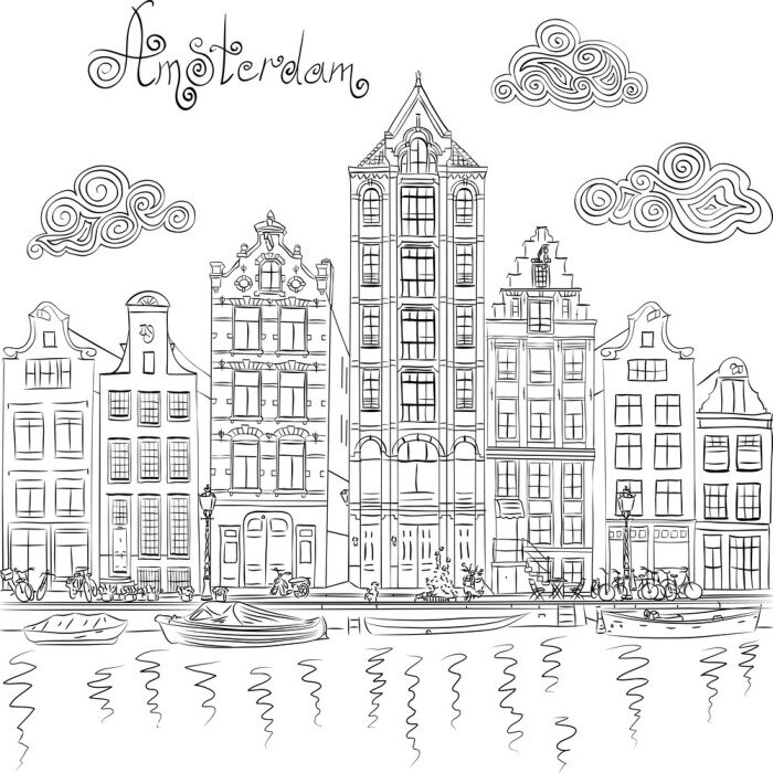 Poster  Amsterdam sur l'illustration du croquis