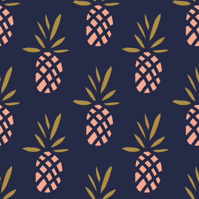 Poster  Ananas graphiques sur fond bleu marine