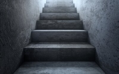 Ancien escalier en béton sale à la lumière. Le chemin du succès. Rendu 3D