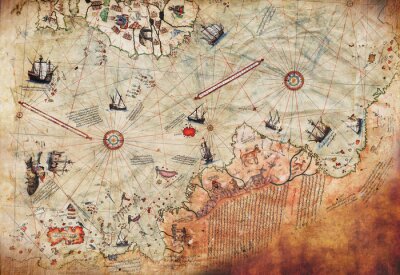 Poster  Ancienne carte avec des navires