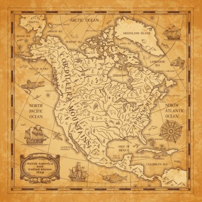 Poster  Ancienne carte du continent nord-américain