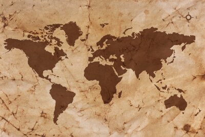 Poster  Ancienne carte du monde sur du papier sulfurisé plié et colorées