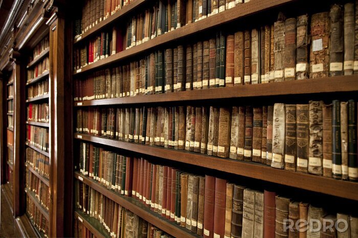 Poster  Ancienne collection de livres dans une bibliothèque