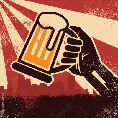 Poster  Ancienne illustration stylisée d'une chope de bière