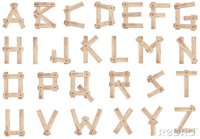 Poster  Anciennes lettres de l'alphabet en bois faites de planches de bois