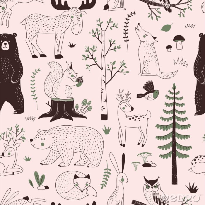 Poster  Animaux de la forêt avec des accents verts