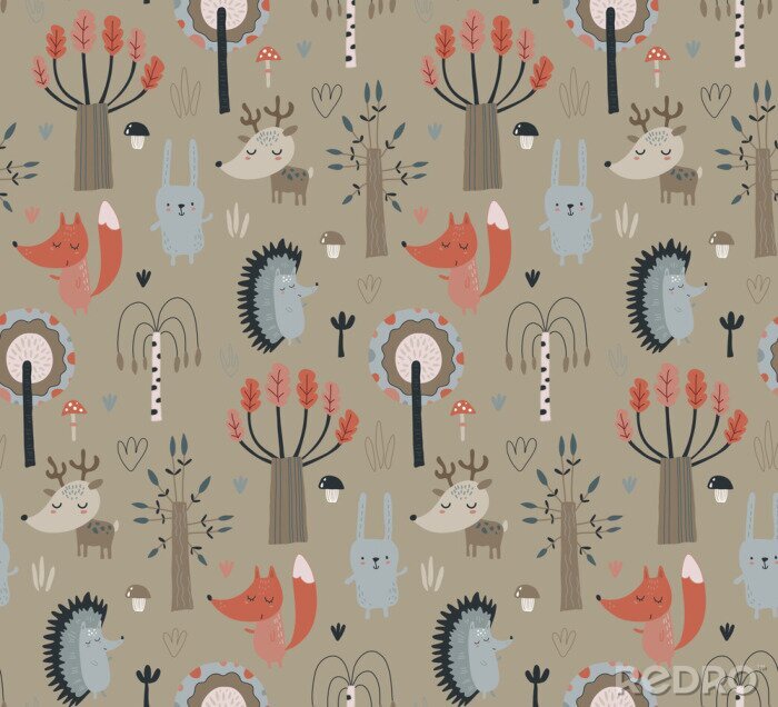 Poster  Animaux de la forêt en automne