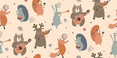 Animaux de la forêt jouant de la musique avec des instruments