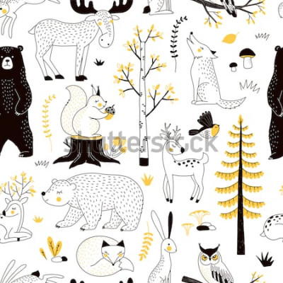 Poster  Animaux de la forêt parmi les arbres et les plantes