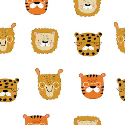 Papier peint à motif  Animaux de safari mignons sur fond blanc