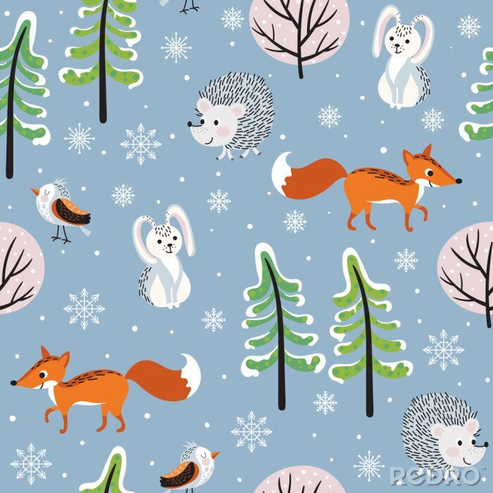 Poster  Animaux et forêt d'hiver pour les enfants