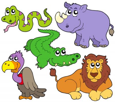 Sticker  Animaux exotiques aux couleurs vives des dessins animés