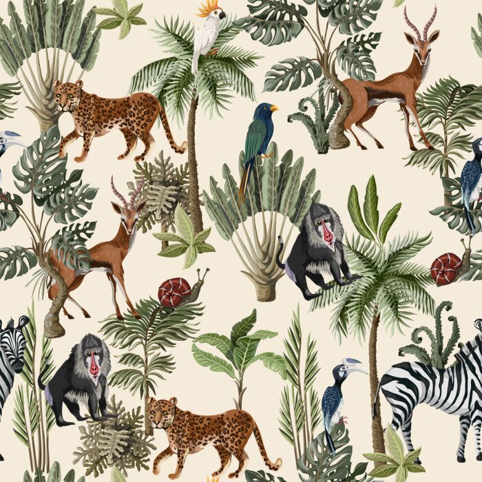 Poster  Animaux exotiques dans la jungle tropicale