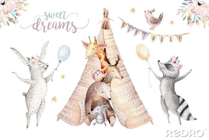 Poster  Animaux sur un fond blanc boho