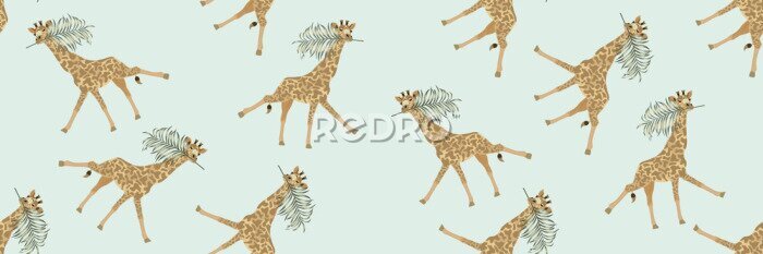 Poster  Animaux tropicaux et feuilles de palmier