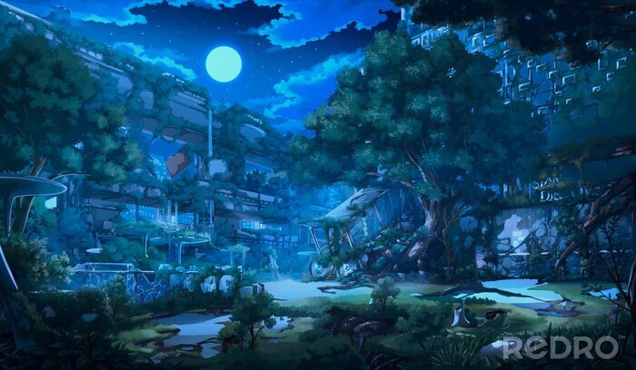 Poster  Anime avec un paysage de nuit