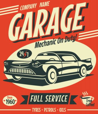 Poster  Annonce d'atelier de réparation de voitures anciennes