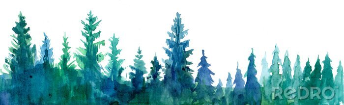Poster  Aquarelle avec panorama de forêt