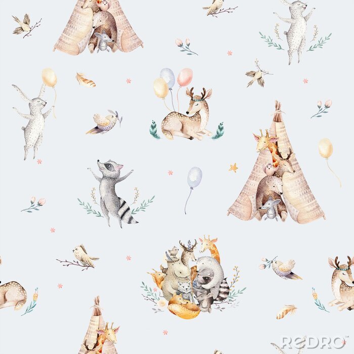 Poster  Aquarelle boho animaux de la forêt