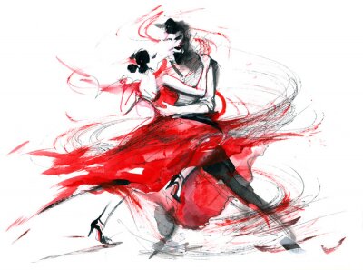 Aquarelle d'un couple dansant le tango