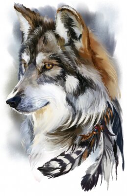 Poster  Aquarelle de loup solitaire