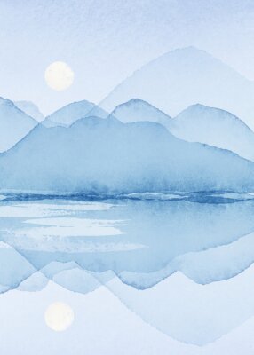 Poster  Aquarelle de paysage minimaliste bleu