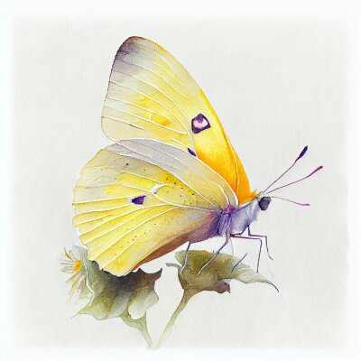 Aquarelle représentant un papillon jaune sur fond blanc