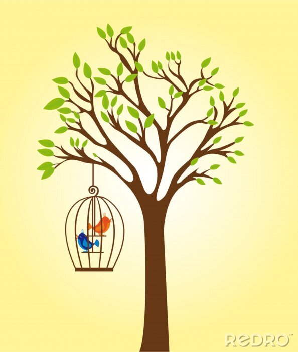 Poster  arbre avec cage