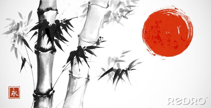 Poster  Arbre de bambou avec des symboles japonais