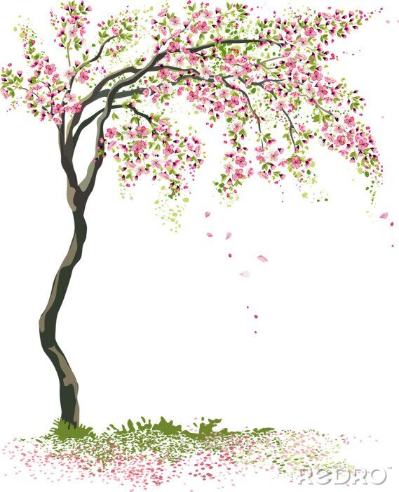 Poster  Arbre élancé avec des feuilles roses
