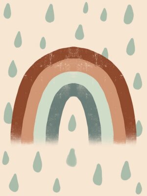 Sticker  Arc-en-ciel avec des gouttes de pluie version style scandinave