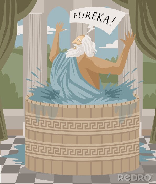 Poster  Archimède tout habillé prenant un bain