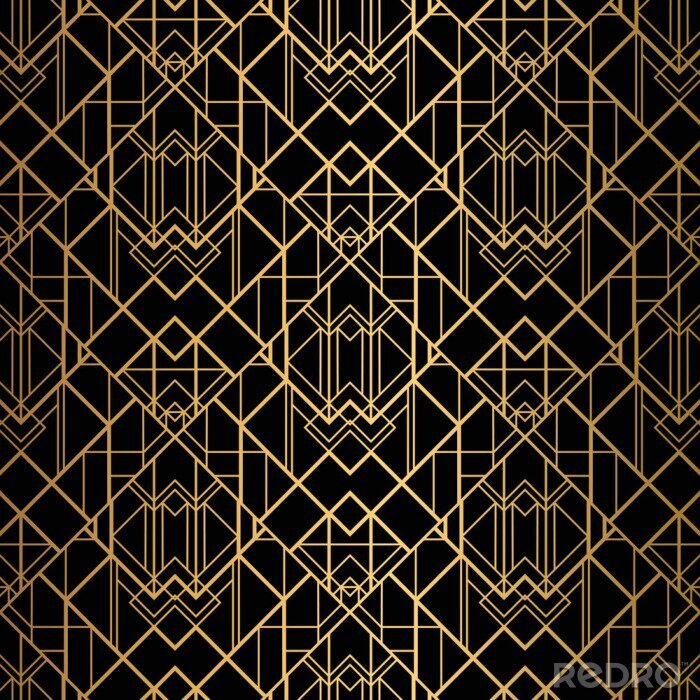 Poster  Art Deco Pattern. Seamless black and gold background.